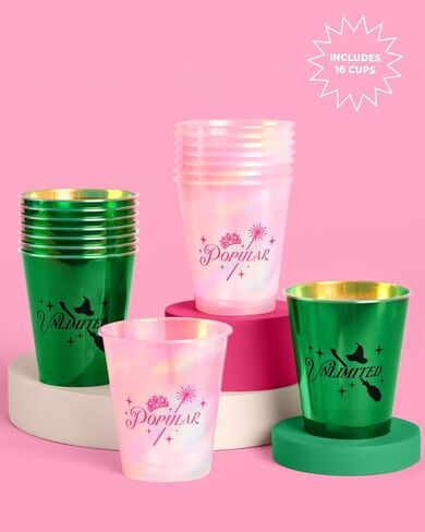 XO ، Fetti Pink + Green Witch Clast Plastic Congs | 16 PCS 12 أوقية | معالجات القزحيات المعالج ، ديكورات سحرية غير محدودة ، مشروبات شهيرة لحفلات العازبة ، لوازم عيد ميلاد الأطفال in Saudi Arabia