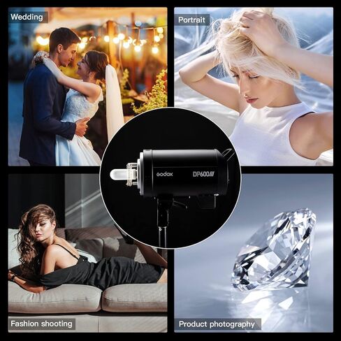 Godox DP600IIIV 600Ws GN106 Studio Flash Strobe Monolight مع حامل بوين، 5800K±200K، مصباح تشكيل 30W، مدة فلاش 1/2000-1/800S، وقت إعادة التدوير 0.1-1 ثانية، نظام لاسلكي Godox 2.4G مدمج in Saudi Arabia