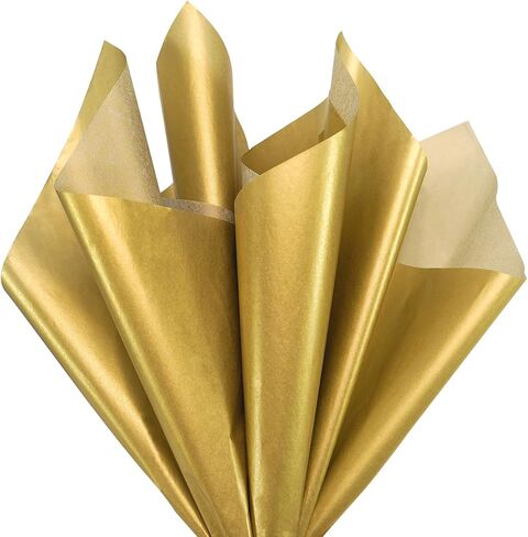 Luckonway 40 Sheets 20x20 Inch Premium Gold Metallic Paper لأكياس الهدايا - ورقة غلاف الهدايا السائبة لعيد الميلاد وحفلات الزفاف والحفلات الفنية (الذهب) in Kuwait