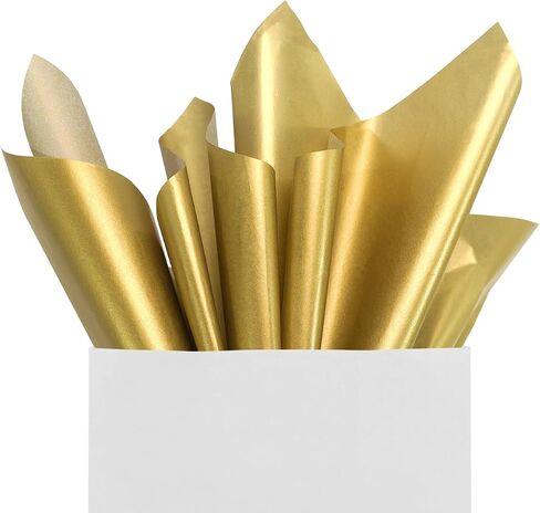 Luckonway 40 Sheets 20x20 Inch Premium Gold Metallic Paper لأكياس الهدايا - ورقة غلاف الهدايا السائبة لعيد الميلاد وحفلات الزفاف والحفلات الفنية (الذهب) in Kuwait