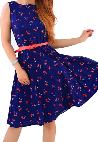 OMZIN Women's Audrey Hepburn Rockabilly Vintage Dress 1950s Retro Cocktail Swing Party Dress with Belt in Kuwait