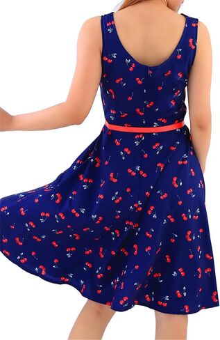 OMZIN Women's Audrey Hepburn Rockabilly Vintage Dress 1950s Retro Cocktail Swing Party Dress with Belt in Kuwait