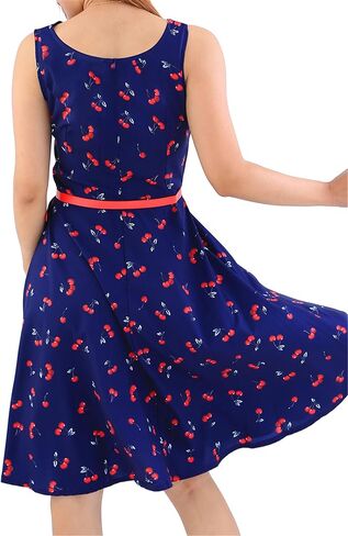 OMZIN Women's Audrey Hepburn Rockabilly Vintage Dress 1950s Retro Cocktail Swing Party Dress with Belt in Kuwait