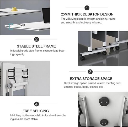 4.6FT Folding Conference Table with Lockable Wheels-Mobile Conference Room Tables Foldable Meeting Table for Office Home Classroom Seminar Rooms-Durable,Seats 2-10 People,Space-Saving Design(6PACK) in Kuwait