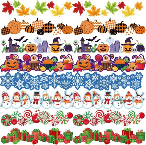 88 Pcs Seasonal Bulletin Board Borders Stickers 86 ft Fall Halloween Winter Bulletin Board Trim Border Decor Seasonal Border Stickers for Blackboard Decor in Saudi Arabia