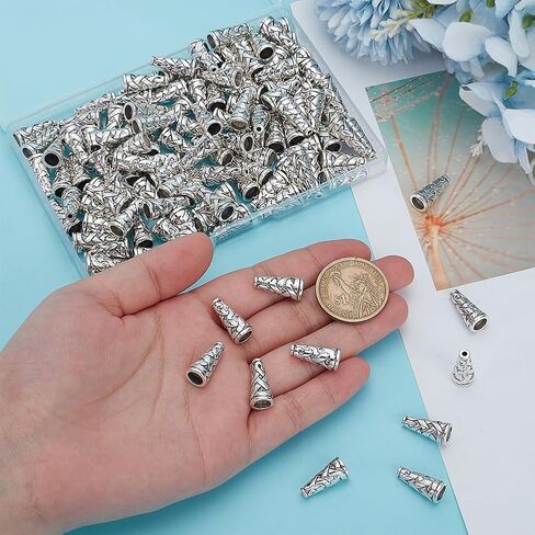 PH PandaHall 120pcs Cone Bead Caps Earring Cones for Jewelry Making, 18x8mm Tibetan Style Antique Silver Alloy Beads End Caps for Earring Necklace Pendants DIY Crafts Making, Hole: 1mm in Saudi Arabia