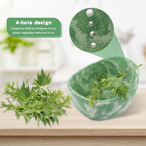 Pottery Herb Stripper Bowl, Handmade Ceramic Herb Peeling Cup with Different Hole Sizes for Separating Leaves and Stems(Color:Green) in Saudi Arabia