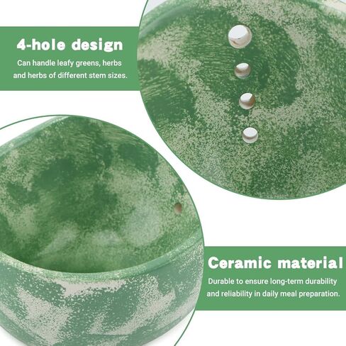 Pottery Herb Stripper Bowl, Handmade Ceramic Herb Peeling Cup with Different Hole Sizes for Separating Leaves and Stems(Color:Green) in Saudi Arabia