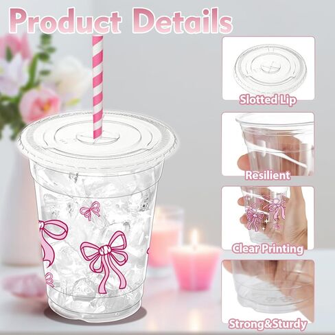 50 PCS الفراولة البلاستيك أكواب بلاستيكية مع أغطية وقش ، و 12 أونصة الفراولة يمكن التخلص منها أكواب وردي in Saudi Arabia