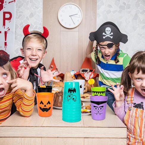 36Pcs Halloween Plastic Cups Funny Cartoon Expression Reusable Cups Halloween Party Drinkware Supplies for Halloween Birthday Holiday, 16 Oz in Saudi Arabia