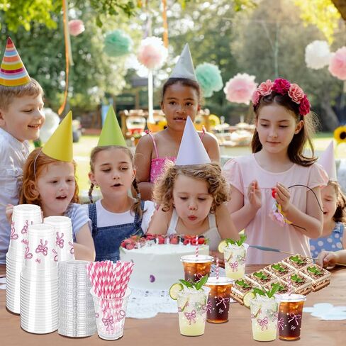 50 PCS الفراولة البلاستيك أكواب بلاستيكية مع أغطية وقش ، و 12 أونصة الفراولة يمكن التخلص منها أكواب وردي in Saudi Arabia