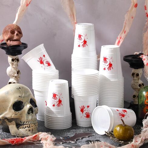 Meanplan 100 PCS Halloween Plastic Cups 12 Oz Jack-O-Lantern Orange Cups يمكن التخلص منه لخدعة أو علاج لحفلات الشرب البلاستيكي الزجاج الزجاجي للمشروبات والوجبات الخفيفة والمزيد in Saudi Arabia
