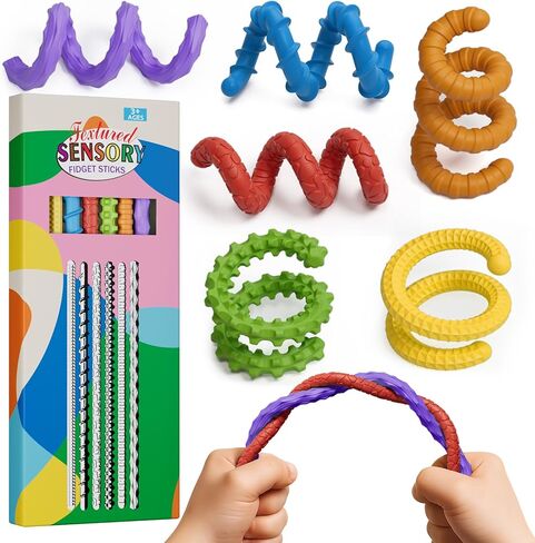 Flexible Sensory Fidget Sticks for Kids,6PCS Sensory Fidget Toys for Stress Anxiety Autistic ADHD,Calm Down Travel Airplane Essentials Toys,Stuffers Gifts for Teens Boys Girls in Kuwait