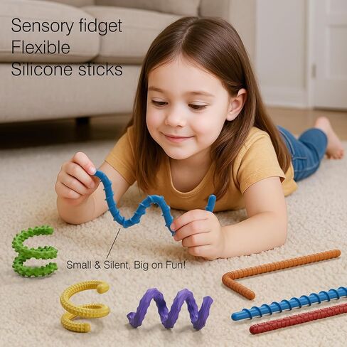 Flexible Sensory Fidget Sticks for Kids,6PCS Sensory Fidget Toys for Stress Anxiety Autistic ADHD,Calm Down Travel Airplane Essentials Toys,Stuffers Gifts for Teens Boys Girls in Kuwait