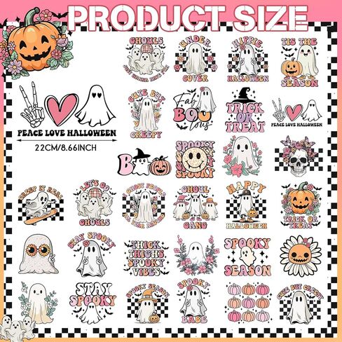 30 Sheets Halloween Dtf Transfers Ready to Press Iron on Transfers for T Shirts Iron on Patches Decals Retro Ghost Heat Transfer Vinyl Spooky Pumpkin Sticker for Clothes Bag Pillow Cover DIY in Saudi Arabia
