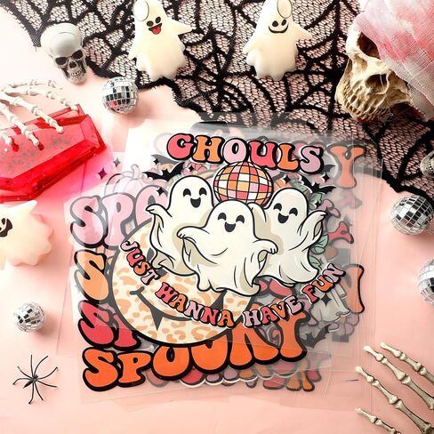 30 Sheets Halloween Dtf Transfers Ready to Press Iron on Transfers for T Shirts Iron on Patches Decals Retro Ghost Heat Transfer Vinyl Spooky Pumpkin Sticker for Clothes Bag Pillow Cover DIY in Saudi Arabia