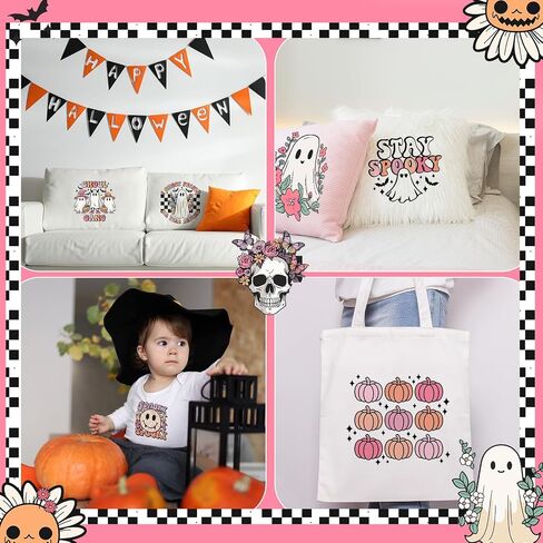 30 Sheets Halloween Dtf Transfers Ready to Press Iron on Transfers for T Shirts Iron on Patches Decals Retro Ghost Heat Transfer Vinyl Spooky Pumpkin Sticker for Clothes Bag Pillow Cover DIY in Saudi Arabia