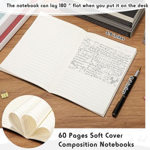 Handepo 100 Pack Composition Notebooks A5/A6 محكم التكوين المبطن Kraft Notebooks Bulk Soft Cover Journals Travel Diary Memo for Students Classroom Supplies (A5 ، Colorful) in Kuwait