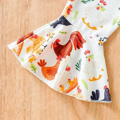 Toddler Baby Girl Farm Outfit Floral Chickens Jumpsuit Bell Bottoms Romper Flare Pants Overalls Summer Clothes in Saudi Arabia