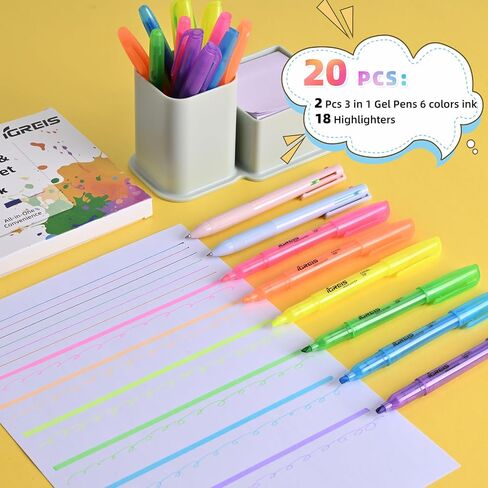 Dual Tip Aesthetic Highlighters 8 Colors and 2 Pcs 3 in 1 Multicolor Gel Pens 6 Colors Ink, Chisel & Fine Tips, No Bleed, Cute Bible Highlighters Assorted Colors for Journaling Textbook in Saudi Arabia