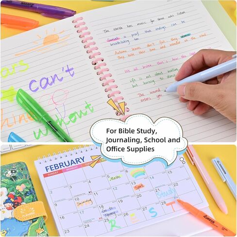 Dual Tip Aesthetic Highlighters 8 Colors and 2 Pcs 3 in 1 Multicolor Gel Pens 6 Colors Ink, Chisel & Fine Tips, No Bleed, Cute Bible Highlighters Assorted Colors for Journaling Textbook in Saudi Arabia