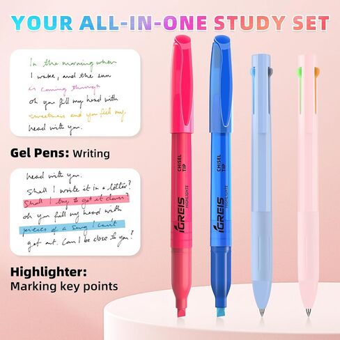 Dual Tip Aesthetic Highlighters 8 Colors and 2 Pcs 3 in 1 Multicolor Gel Pens 6 Colors Ink, Chisel & Fine Tips, No Bleed, Cute Bible Highlighters Assorted Colors for Journaling Textbook in Saudi Arabia
