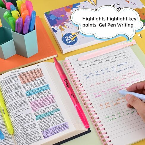 Dual Tip Aesthetic Highlighters 8 Colors and 2 Pcs 3 in 1 Multicolor Gel Pens 6 Colors Ink, Chisel & Fine Tips, No Bleed, Cute Bible Highlighters Assorted Colors for Journaling Textbook in Saudi Arabia