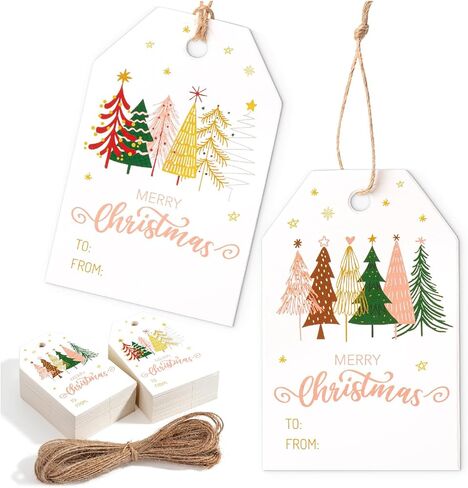Mr. Pen- Christmas Gift Tags, 100 pcs with Hemp Rope, 2 Designs, Watercolor Plants Paper Tags, Holiday Gift Tags with String, Christmas Tags for Gifts, Gift Bag Tags for Gift Bags in Saudi Arabia