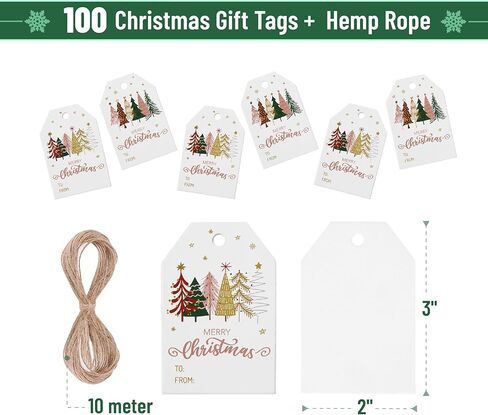 Mr. Pen- Christmas Gift Tags, 100 pcs with Hemp Rope, 2 Designs, Watercolor Plants Paper Tags, Holiday Gift Tags with String, Christmas Tags for Gifts, Gift Bag Tags for Gift Bags in Saudi Arabia