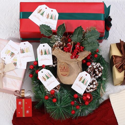 Mr. Pen- Christmas Gift Tags, 100 pcs with Hemp Rope, 2 Designs, Watercolor Plants Paper Tags, Holiday Gift Tags with String, Christmas Tags for Gifts, Gift Bag Tags for Gift Bags in Saudi Arabia
