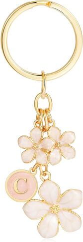 White Flower Initial Keychain for Girls Women, Bag Purse Charms Birthday Gifts for 5 6 7 8 9 10 Year Old Girl in Kuwait