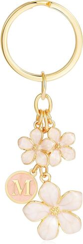 White Flower Initial Keychain for Girls Women, Bag Purse Charms Birthday Gifts for 5 6 7 8 9 10 Year Old Girl in Kuwait