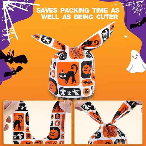 YIHCE Halloween Candy Bags 180 PCS, Cute Rabbit Ear Halloween Treat Bag Bulk, 6 Styles Small Plastic Goodie Bags for Trick or Treat, Pumpkin & Ghost Elements, Party Favor for Party Supplies in Saudi Arabia
