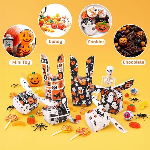 YIHCE Halloween Candy Bags 180 PCS, Cute Rabbit Ear Halloween Treat Bag Bulk, 6 Styles Small Plastic Goodie Bags for Trick or Treat, Pumpkin & Ghost Elements, Party Favor for Party Supplies in Saudi Arabia