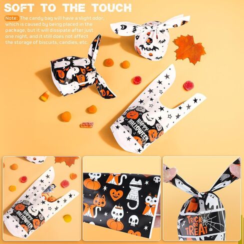 YIHCE Halloween Candy Bags 180 PCS, Cute Rabbit Ear Halloween Treat Bag Bulk, 6 Styles Small Plastic Goodie Bags for Trick or Treat, Pumpkin & Ghost Elements, Party Favor for Party Supplies in Saudi Arabia