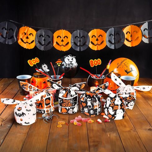 YIHCE Halloween Candy Bags 180 PCS, Cute Rabbit Ear Halloween Treat Bag Bulk, 6 Styles Small Plastic Goodie Bags for Trick or Treat, Pumpkin & Ghost Elements, Party Favor for Party Supplies in Saudi Arabia
