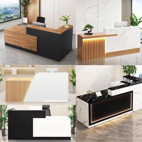 Modern Reception Desk Front Desk Reception Counter Receptionist Room Tables Checkout Lockable Drawers Storage Cabinet for Salon Office Hotel Black Wood Right 79inch/200cm in Saudi Arabia