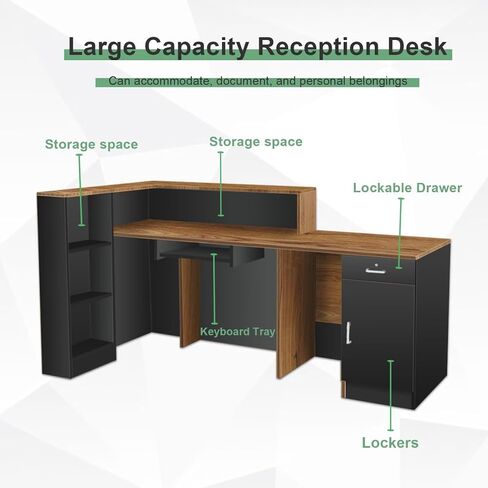Modern Reception Desk Front Desk Reception Counter Receptionist Room Tables Checkout Lockable Drawers Storage Cabinet for Salon Office Hotel Black Wood Right 79inch/200cm in Saudi Arabia