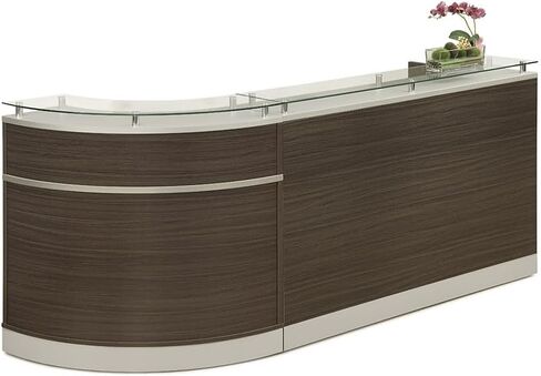 NBF Modern Reception Desk Counter Office Lobby Salon Retail Checkout Desk Curved 96" W x 31" D Driftwood Laminate in Saudi Arabia