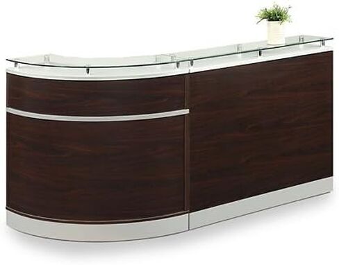 NBF Modern Reception Desk Counter Office Lobby Salon Retail Checkout Desk Curved 96" W x 31" D Driftwood Laminate in Saudi Arabia