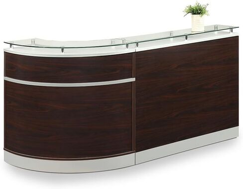 NBF Modern Reception Desk Counter Office Lobby Salon Retail Checkout Desk Curved 96" W x 31" D Driftwood Laminate in Saudi Arabia