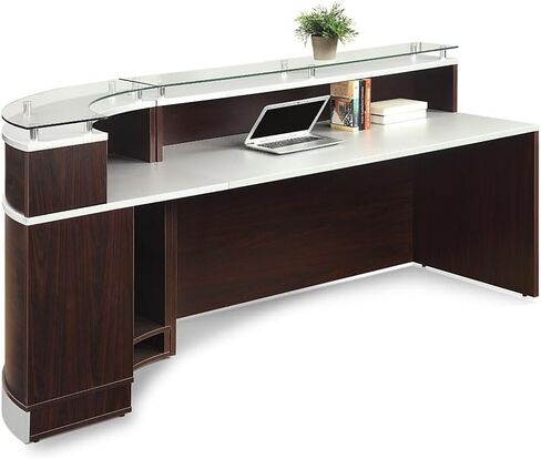 NBF Modern Reception Desk Counter Office Lobby Salon Retail Checkout Desk Curved 96" W x 31" D Driftwood Laminate in Saudi Arabia
