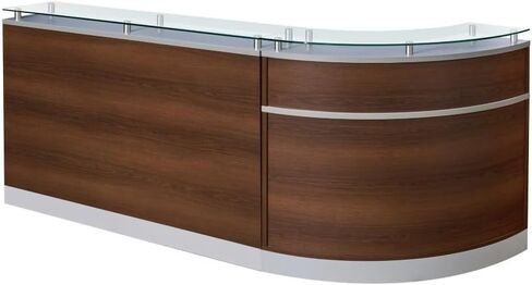 NBF Modern Reception Desk Counter Office Lobby Salon Retail Checkout Desk Curved 96" W x 31" D Driftwood Laminate in Saudi Arabia
