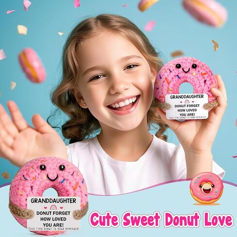 Birthday Granddaughter Gifts from Grandma - Handmade Crochet Donut Positive Emotional Gift for Granddaughters from Grandparents Grandpa Birthday Christmas Stocking Stuffers Presents in Saudi Arabia