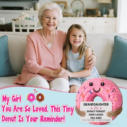 Birthday Granddaughter Gifts from Grandma - Handmade Crochet Donut Positive Emotional Gift for Granddaughters from Grandparents Grandpa Birthday Christmas Stocking Stuffers Presents in Saudi Arabia