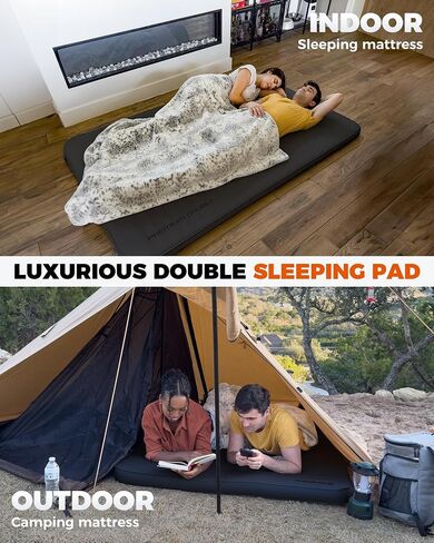 وسادة نوم KingCamp Luxury ثلاثية الأبعاد مزدوجة ذاتية النفخ بقيمة 9.5 R، مرتبة هوائية رغوية للتخييم، محمولة بسمك 3 بوصات كبيرة لشخصين، 79.1 بوصة × 50.3 بوصة × 3.0 بوصة، أسود in Saudi Arabia