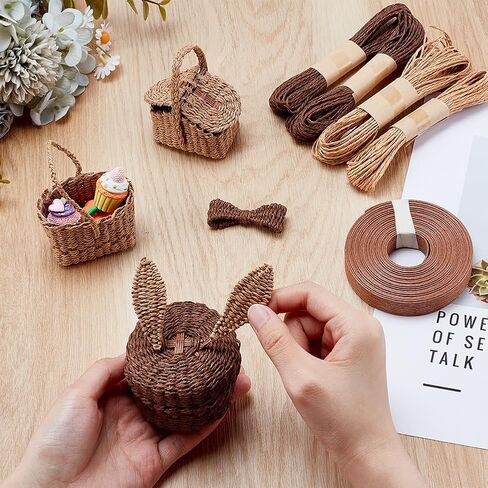 FREEBLOSS 8 Set Miniature Rattan Basket kit DIY Basket Making Kit with Handles for Tiny Birthday Party Favors or Baby Shower DIY Mini Baskets Kit in Saudi Arabia