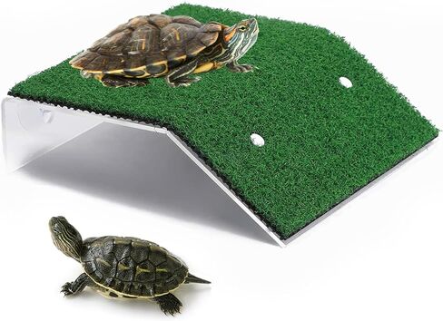 Turtle Basking Platform - 4.6 X 2.8 X 1.3 Inches Tortoise Basking Platform - Simulation Grass Tortoise Ramp with Suction Cup - Turtle Resting Terrace for Reptile, Terrapin, Frog in Saudi Arabia