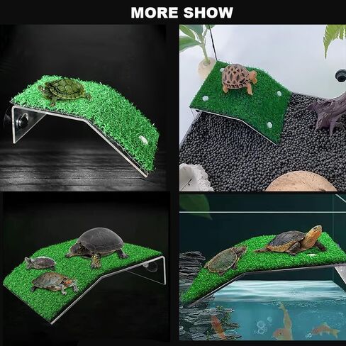 Turtle Basking Platform - 4.6 X 2.8 X 1.3 Inches Tortoise Basking Platform - Simulation Grass Tortoise Ramp with Suction Cup - Turtle Resting Terrace for Reptile, Terrapin, Frog in Saudi Arabia