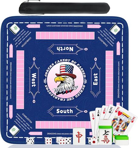 Mahjong Mat for Table - Large Mahjong Mat with Rules, Anti Slip, Noise Reduction Mahjong Table Cloth with Carry Bag, Table Mat Cover for Poker, Board Games, Card Games, Dominoes(32.5x32.5 Inch) in Saudi Arabia